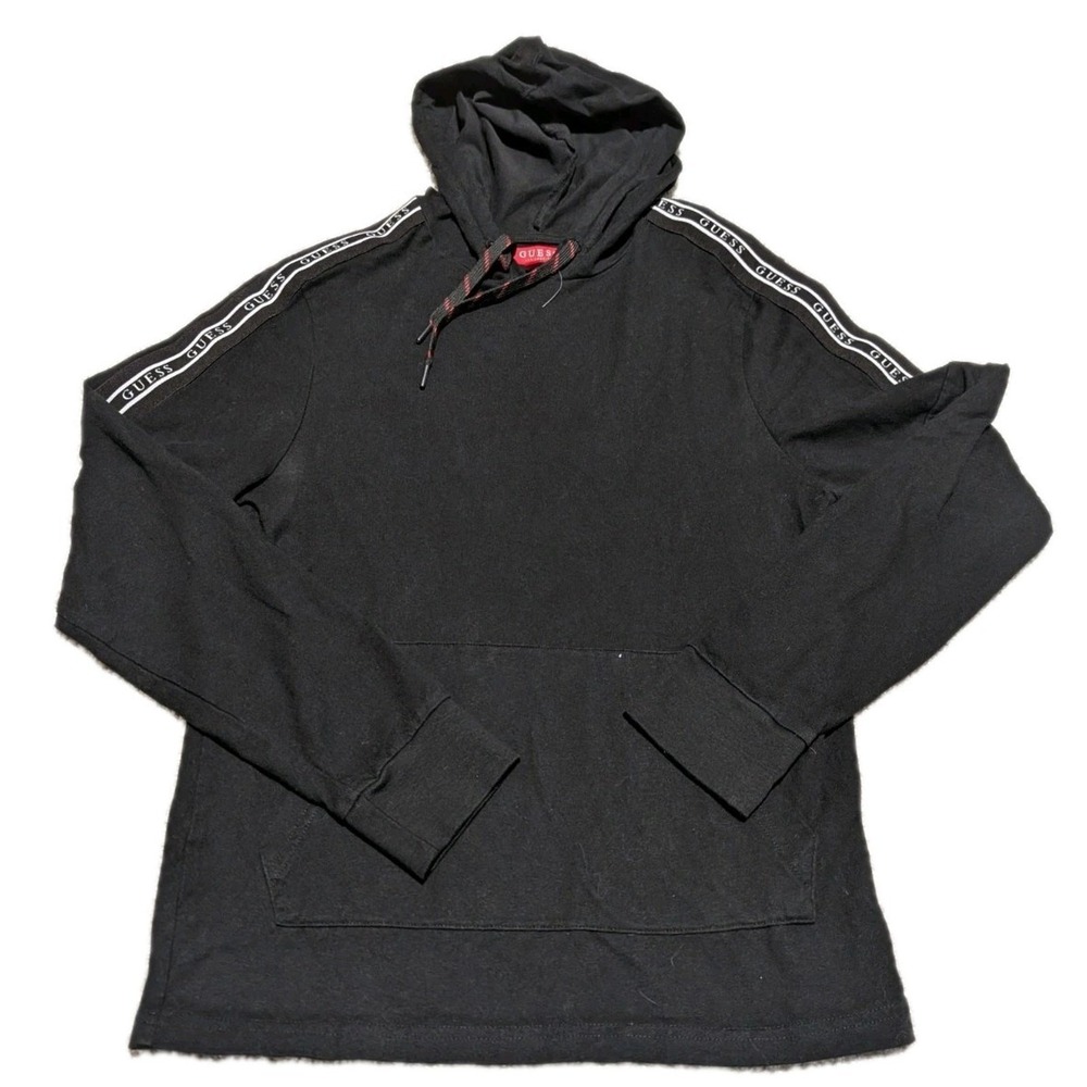Guess~Black Men Light Weight Hoodie~White Stripe w/ Logo on the‎ Sleeves~size S